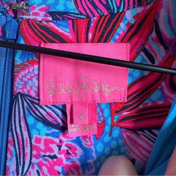 Lilly Pulitzer Arcella Dress Pink Blue Puff Sleeve Vneck Women’s Size 6 Medium - Picture 10 of 11